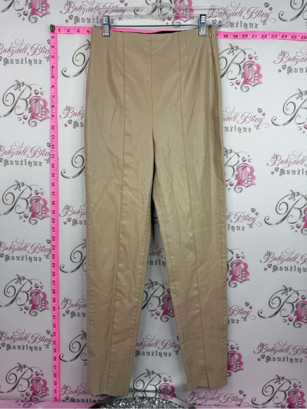 Zara faux leather pants Straight-Leg Tan Dress Pants
